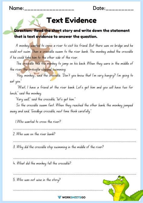 Text Evidence Worksheets