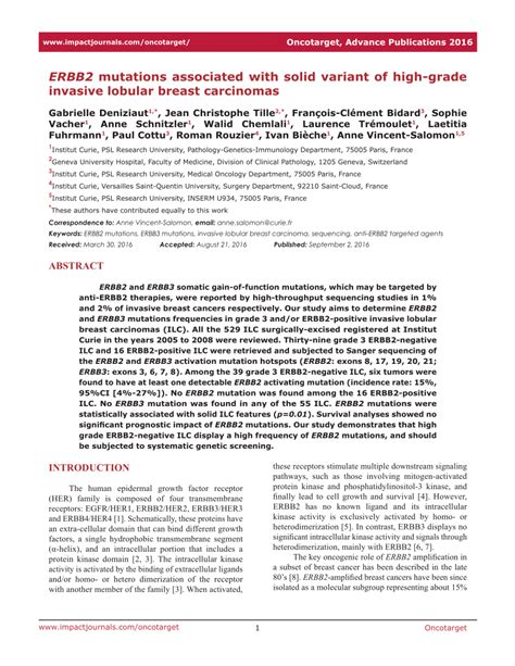 Pdf Erbb2 Mutations Associated With Solid Variant Of High Grade