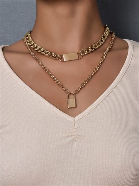 Lock Decor Chain Necklace Shein Usa Necklace Sizes Chains Necklace