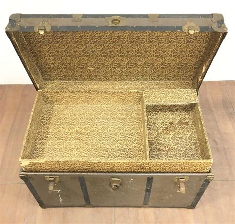 Lot Vintage Steamer Trunk W Brass Hardware