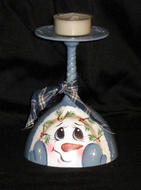 Snowman Candle Holder Vintage Wine Glass By Kathyskountry On Etsy Snowman Candle Holder