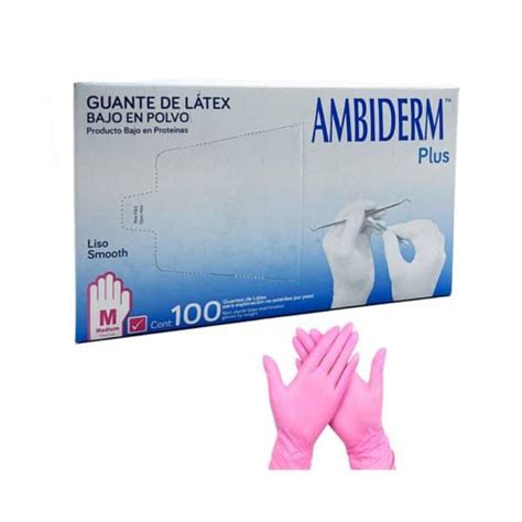 Guante de látex rosa Ambiderm caja con 100 piezas Bacmedical mx