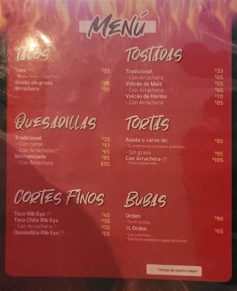 Carta Del Restaurante Asadero El Fuerte Mexicali Av San Pedro