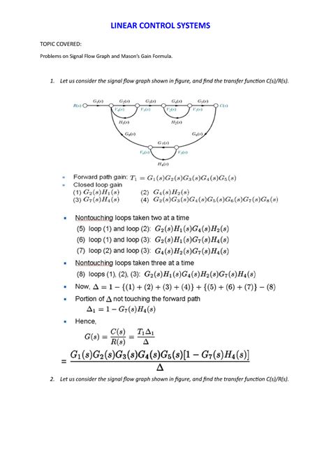 Problems On Signal Flow Graph And Masons Gain Formula Linear Control