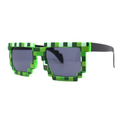 8 Bit Pixel Video Gamer Pixelated Green Horn Rim Sunglasses