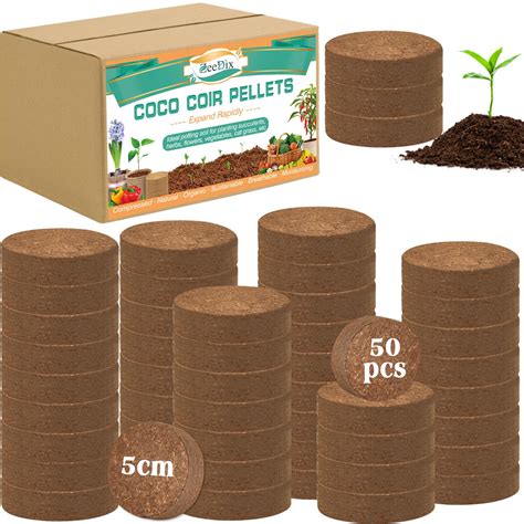 ZeeDix 50pcs 50mm Compressed Coco Coir Fiber Potting Soil Coir Medium