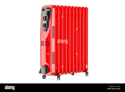 Red Electric Oil Heater Oil Filled Radiator 3d Rendering Isolated On