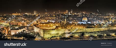 Panoramic Night View Of Temple Mount From The Mount Of Olives