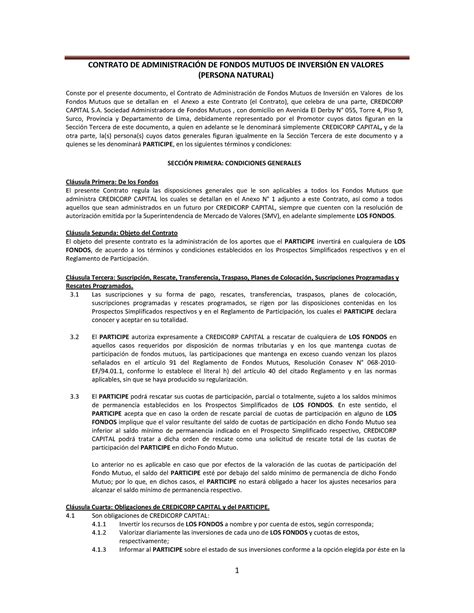 Contrato Administracion De Fondos Comun Contrato De AdministraciÓn De