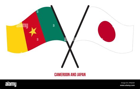 Banderas de Camerún y Japón cruzaron y agitaron estilo plano