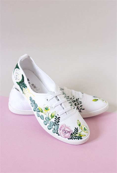 Hand Painted Spring Flower Canvas Shoes White Sneakers With Etsy In