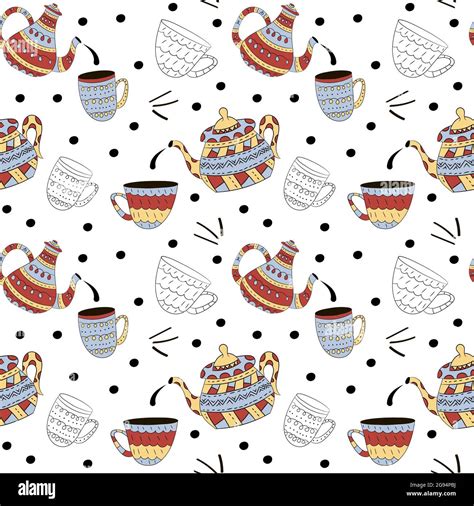 Vector Seamless Pattern Of Teapots In Scandinavian Style Used For