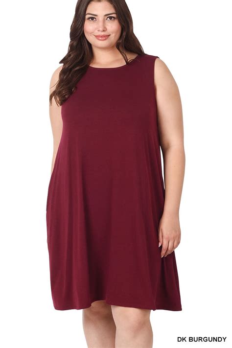 Zenana Women And Plus Sleeveless Jersey Flared Swing Tank Dress With Side