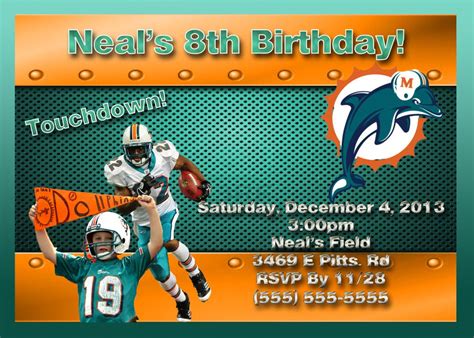 NFL Miami Dolphins Birthday Invitation Dolphin Birthday Parties 8th