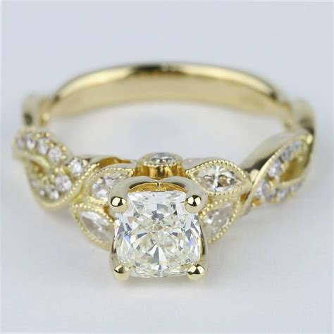 Vintage Leaf & Vine Engagement Ring with Cushion Diamond (1 Carat)