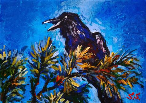 Rabe Malerei Original Kunst Vogel Malerei Miniatur Acryl Etsy