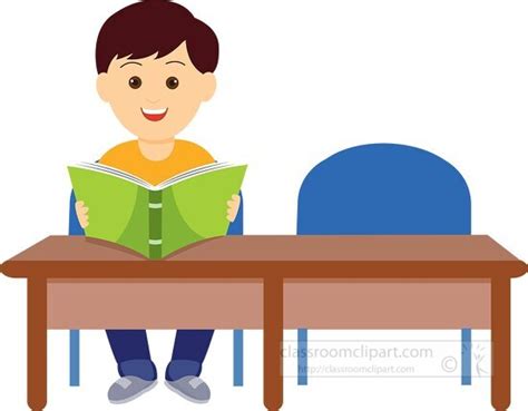 School Desk Clipart Student Sitting At Desk Reading Book In Classroom