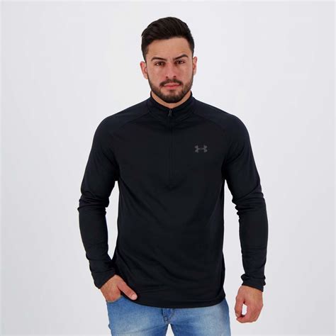 Camiseta Under Armour Tech 2 0 Zip Manga Longa Preta FutFanatics