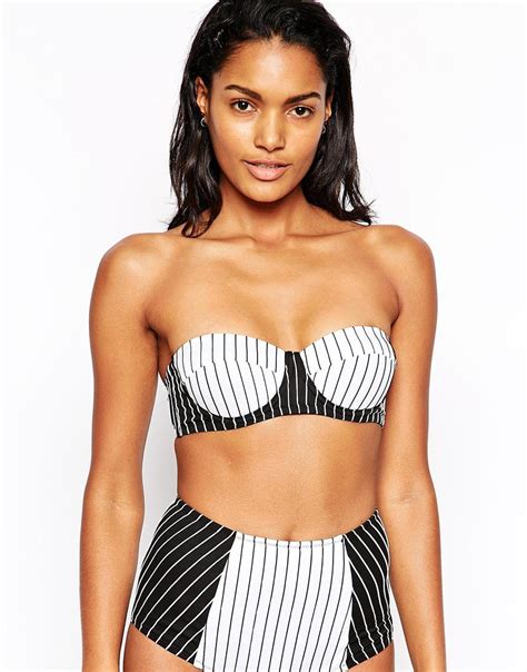 Asos Top De Bikini Bandeau Fines Rayures Asos Pickture