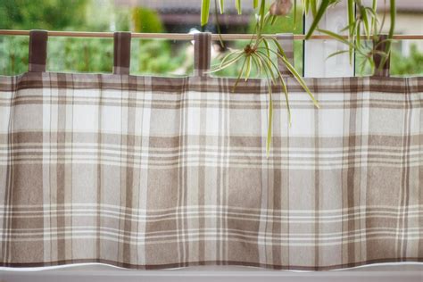 Beige Plaid Window Valance Cafe Curtain Natural Kitchen - Etsy