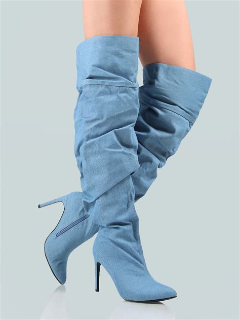 Oversized Slouchy Denim Thigh Boots Denim Makemechiccom Blue Thigh