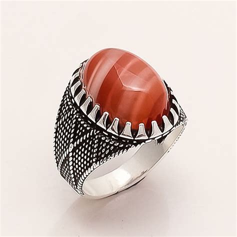 White Striped Red Sardonyx Agate Mens Ring 925 Sterling Silver Ottoman Jewelry Handmade