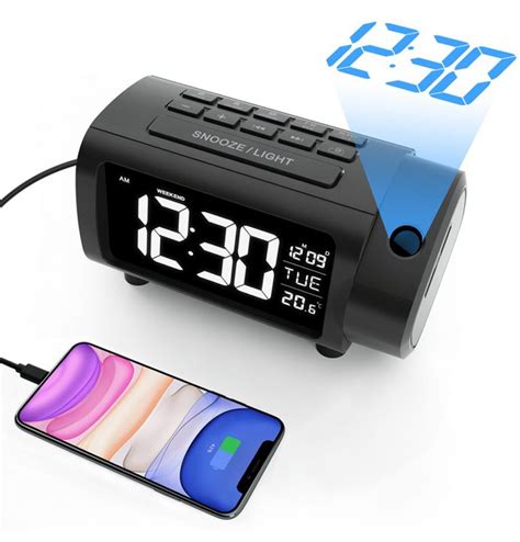 Liorque Alarm Clock Projection Radio Digital Clock With Usb Charger And