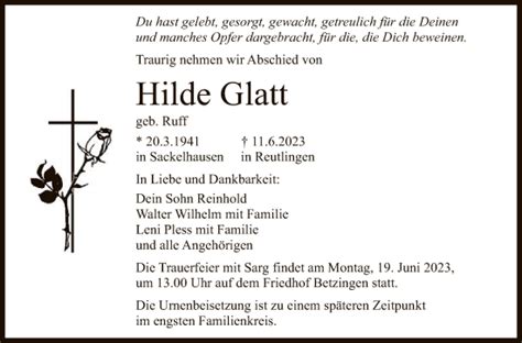 Traueranzeigen Von Hilde Glatt Trauer Gea De