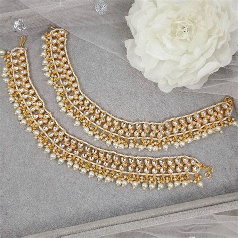 Mirai Kundan Stone Pearl Detailed Anklets Payal Jhanjar Indian