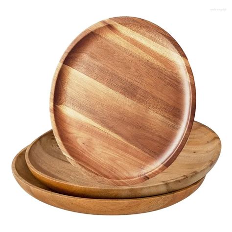 Platos De Madera De Acacia Para Cena Platos Redondos De Madera