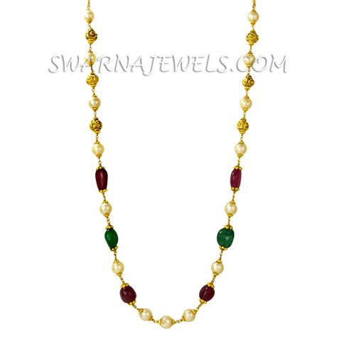 Ruby Emerald Pearl Chain With Nakshi Balls WStCh11