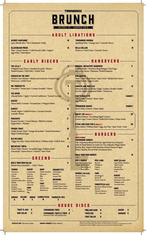 Menu at Townhouse Detroit pub & bar, Detroit, 500 Woodward Ave