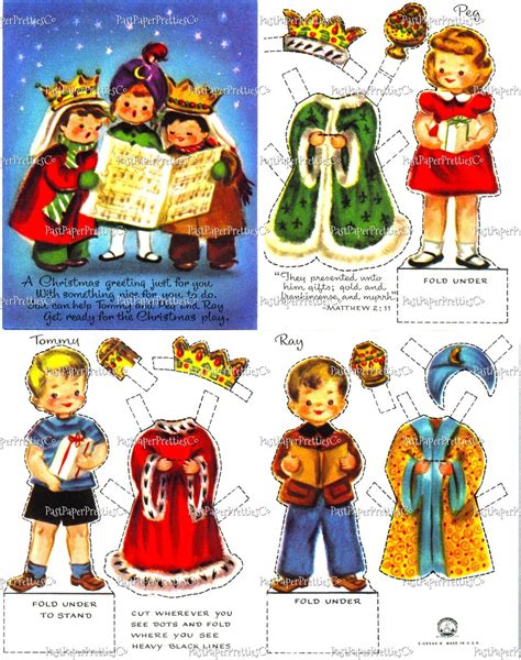 Vintage Christmas Paper Dolls School Children Nativity Christmas Play