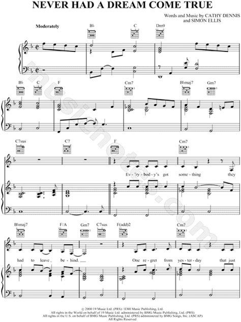 S Club Never Had A Dream Come True Sheet Music In F Major