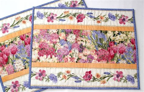 Quilted Floral Placemats Table Mats Spring Summer Flowers