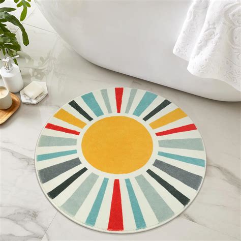 Uphome Boho Round Rug Modern Colorful Sun Bath Mat Non Slip