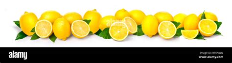 Border Ripe Lemons Close Up On A White Background Background Citrus