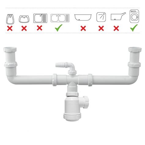 Sifón Doble de Botella Extensible y toma de Lavadora S Válvula T 45
