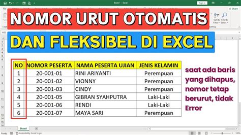 Cara Membuat Nomor Urut Otomatis Di Excel YouTube