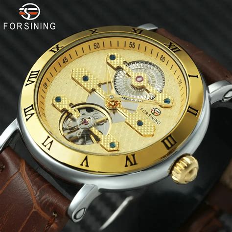 FORSINING Top Brand Luxury Tourbillon Watch Men Golden Skeleton Dial