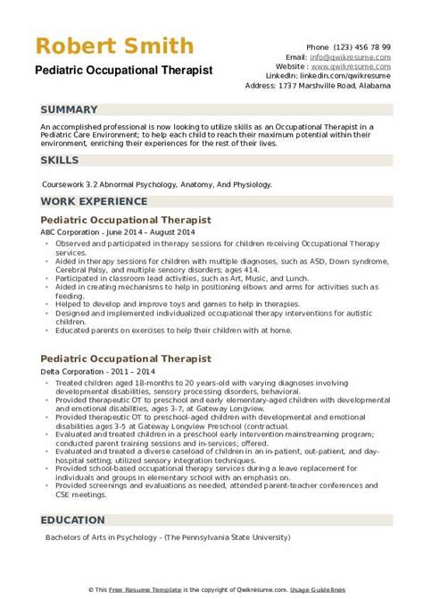 10 Pediatric Occupational Therapist Resume Samples And Templates For 2025