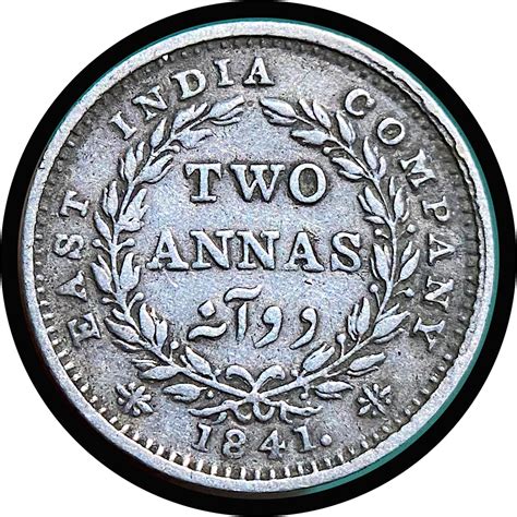 Victoria Queen Continuous Legend East India Company 2 Anna 1841 Madras Mint