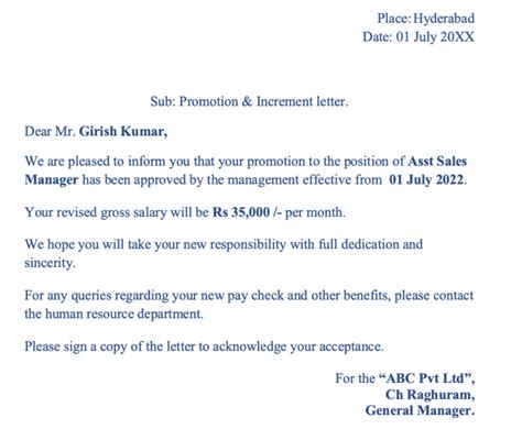 Promotion And Salary Increment Letter Formats To Employee Download Word