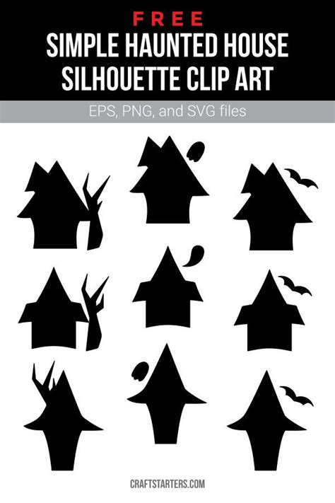 Free Simple Haunted House Silhouette Clip Art | House silhouette, Easy ...