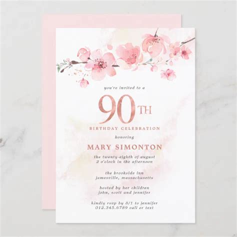 Blush Pink Cherry Blossom 90th Birthday Invitation Zazzle