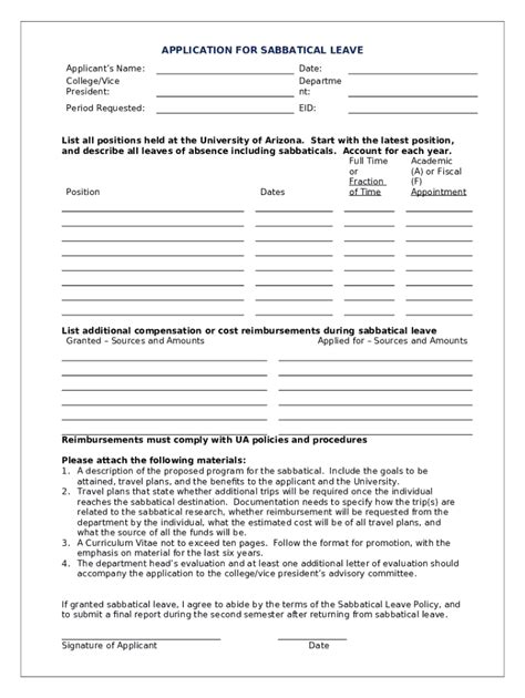 Application For Sabbatical Leave Faculty Affairs Doc Template Pdffiller