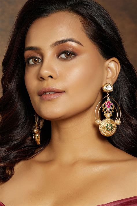 Buy Gold Plated Kundan Carved Fish Motif Earrings By Joules By Radhika