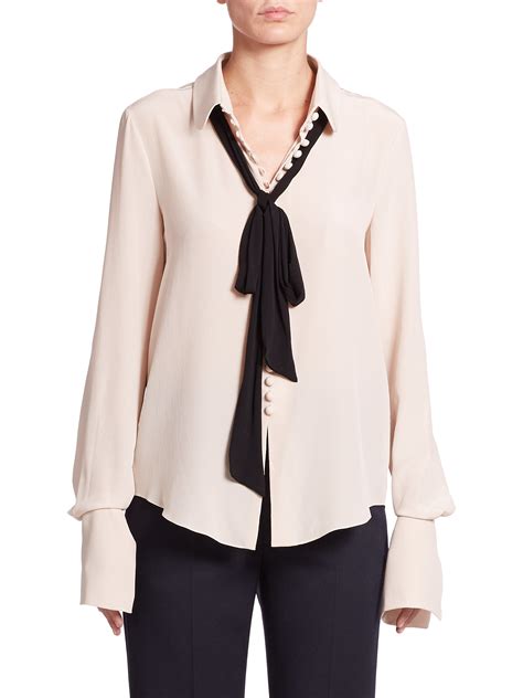 Lyst Chloé Silk Button front Blouse in White