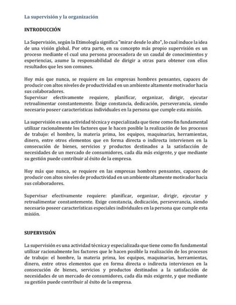 La Supervision Y Organizacion Docsity UDocz