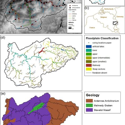 Overview Maps Of The Study Area A Catchment Topography Coring